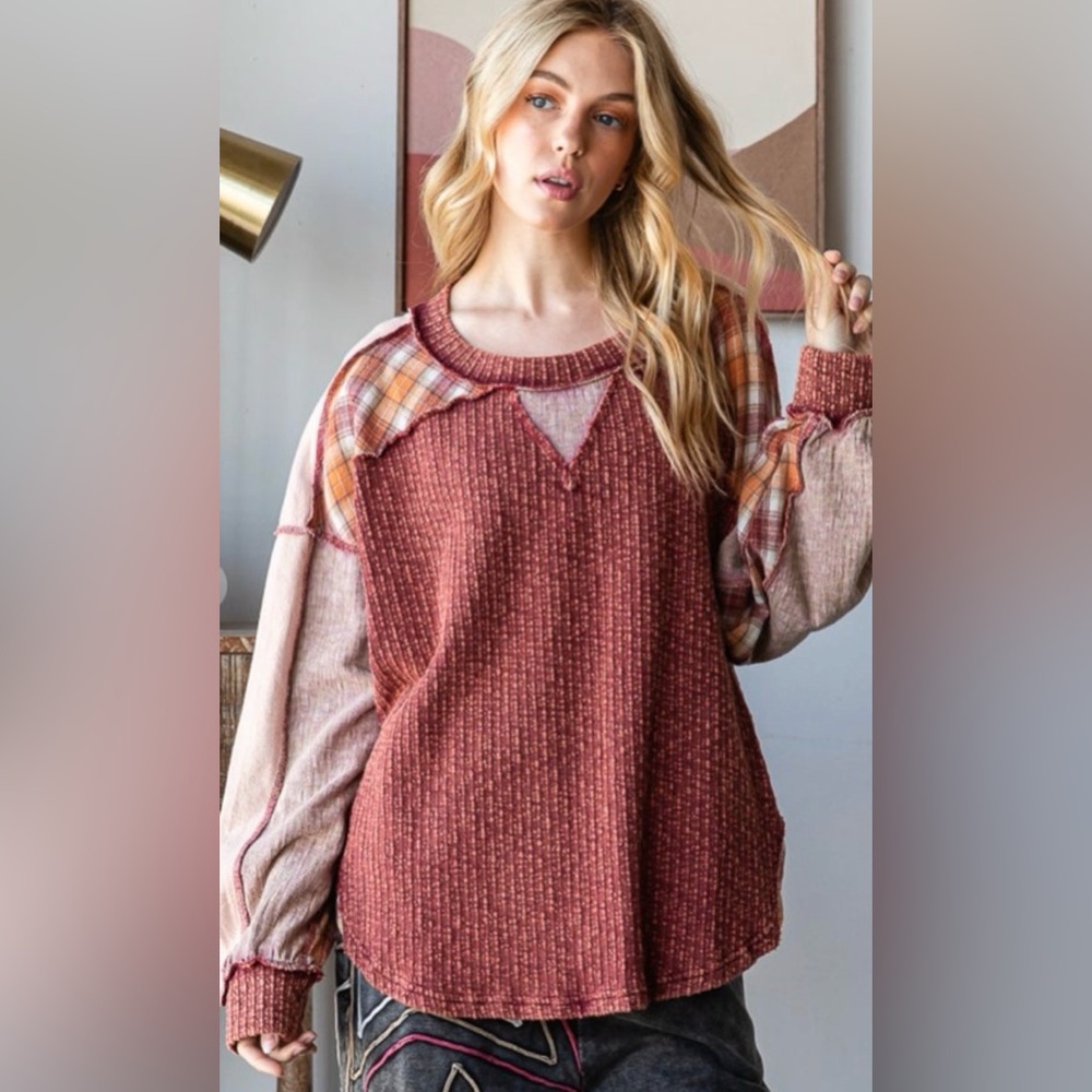Plaid Sleeve Women's Top
